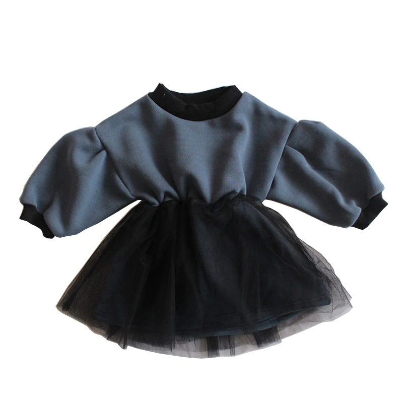 

Winter baby plus cashmere sweater stitching mesh girls dress toddler girl clothes flower girl dresses
