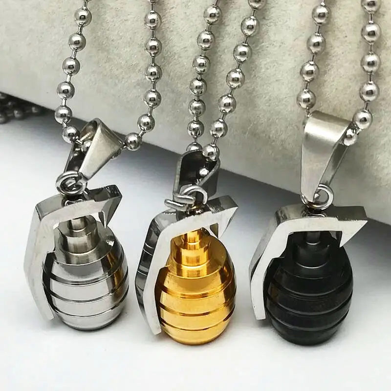 Ожерелье с подвеской ручные гранаты бомбочки Золотое черное стальное ожерелье