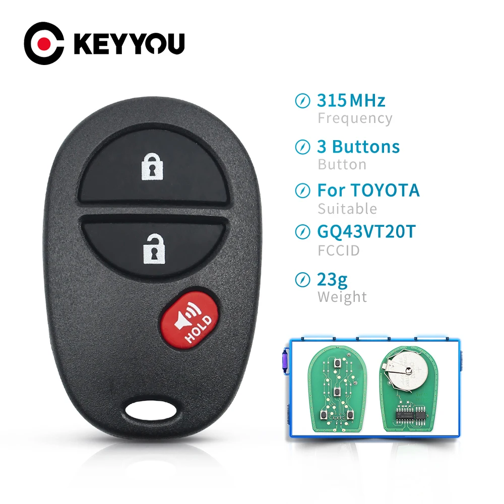 

KEYYOU GQ43VT20T 3/4 Buttons Keyless Entry 315Mhz Fob Car Remote Controls Key For Toyota Tundra Highlander Sequoia Sienna