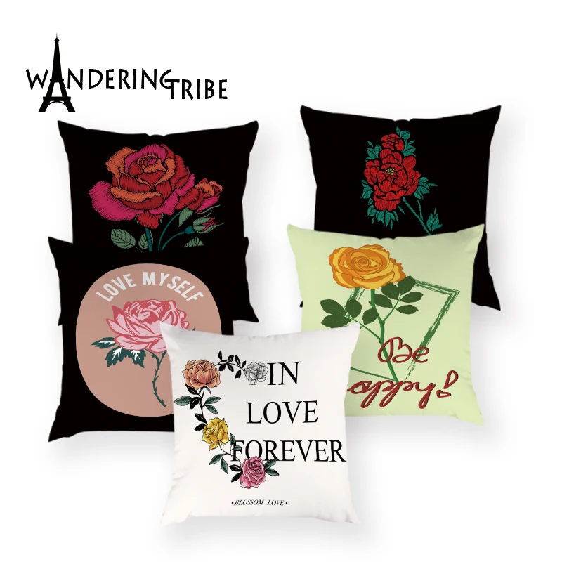 Наволочки для подушек украшение улицы с тропическим принтом черными цветами