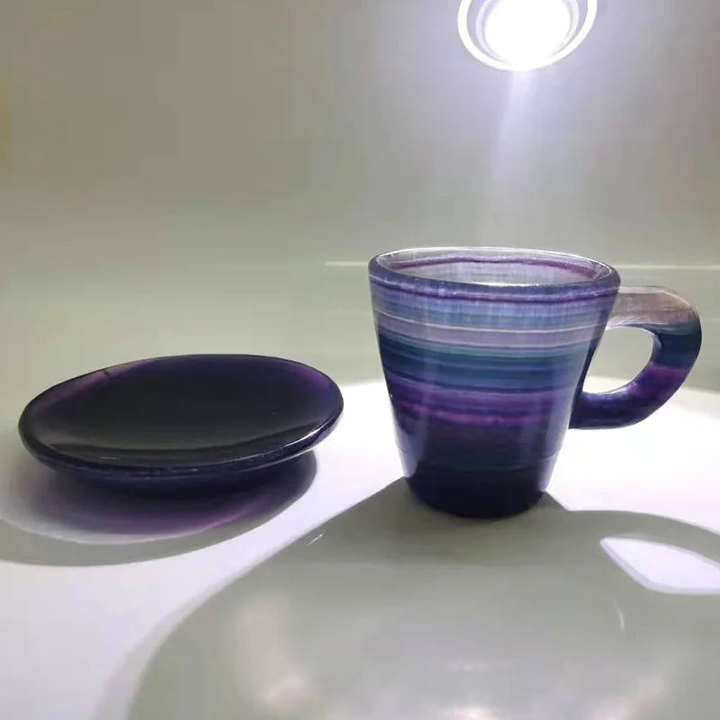 Чайная чашка из натурального флюорита заводская цена Хрустальный розовый кварц