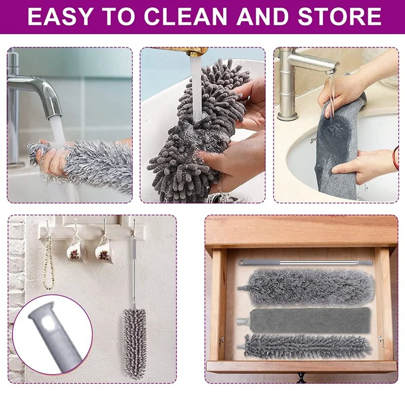 

Microfiber Duster Kit for Cleaning, Reusable Bendable Washable Duster for Cobwebs,Ceiling Fan,Blinds,Furniture,Cars