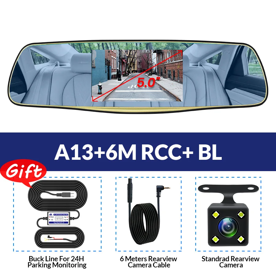 A13-6M RCC-BL E-ACE A08/A13 Автомобильный видеорегистратор зеркальная камера видеорегистратор с двумя объективами с камерой заднего вида FHD Авто регистратор Автомобильная камера Dashcam - Название цвета: A13-6M RCC-BL