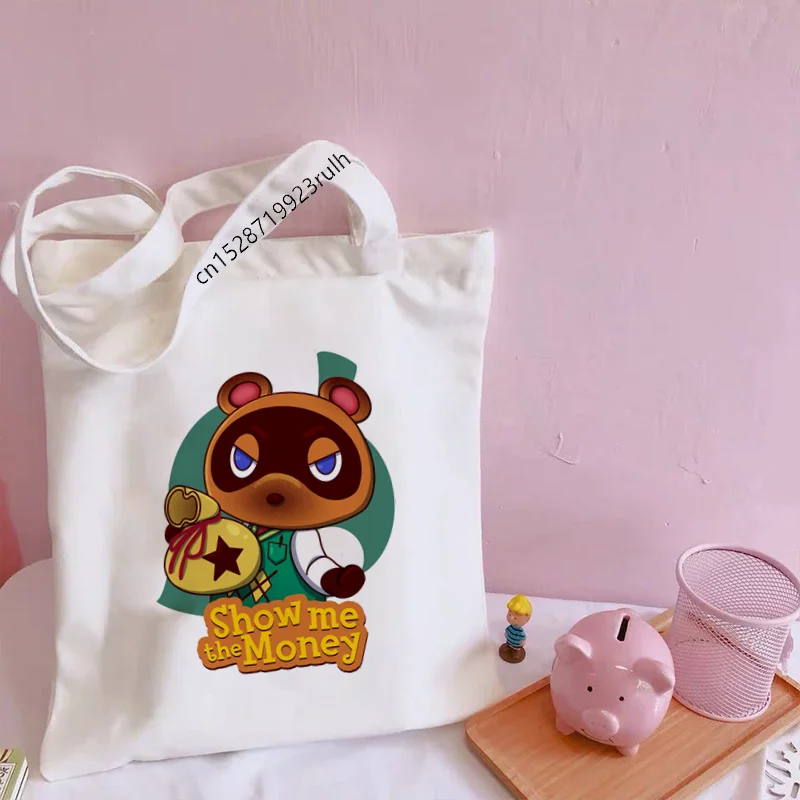 Animal Crossing Cartoon Print Funny Shopping Bag Cute Shoulder Canvas Bags Harajuku Large Capacity Messenger Women Kawaii Bags