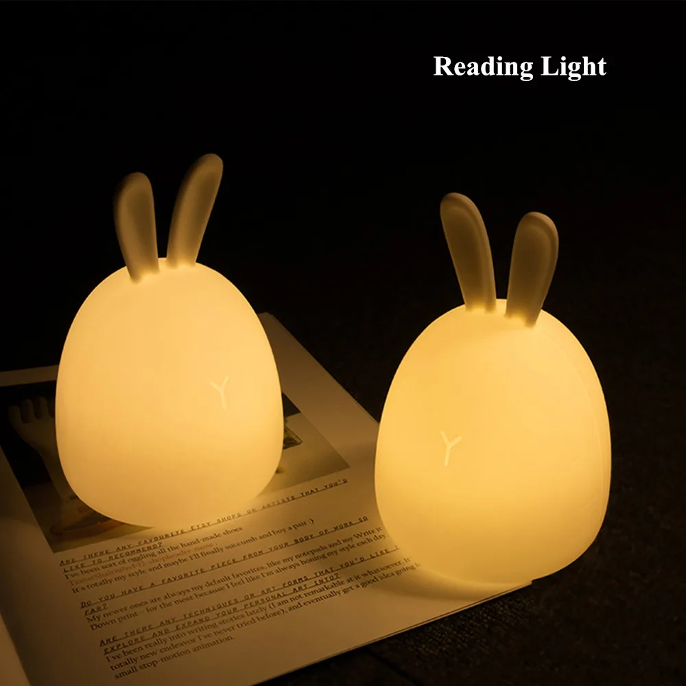 

Cute Rabbit LED Night Light Touch Sensor Colorful Silicone Bunny Lamp Rechargeable Bedroom Bedside Lamp for Children Baby Gift