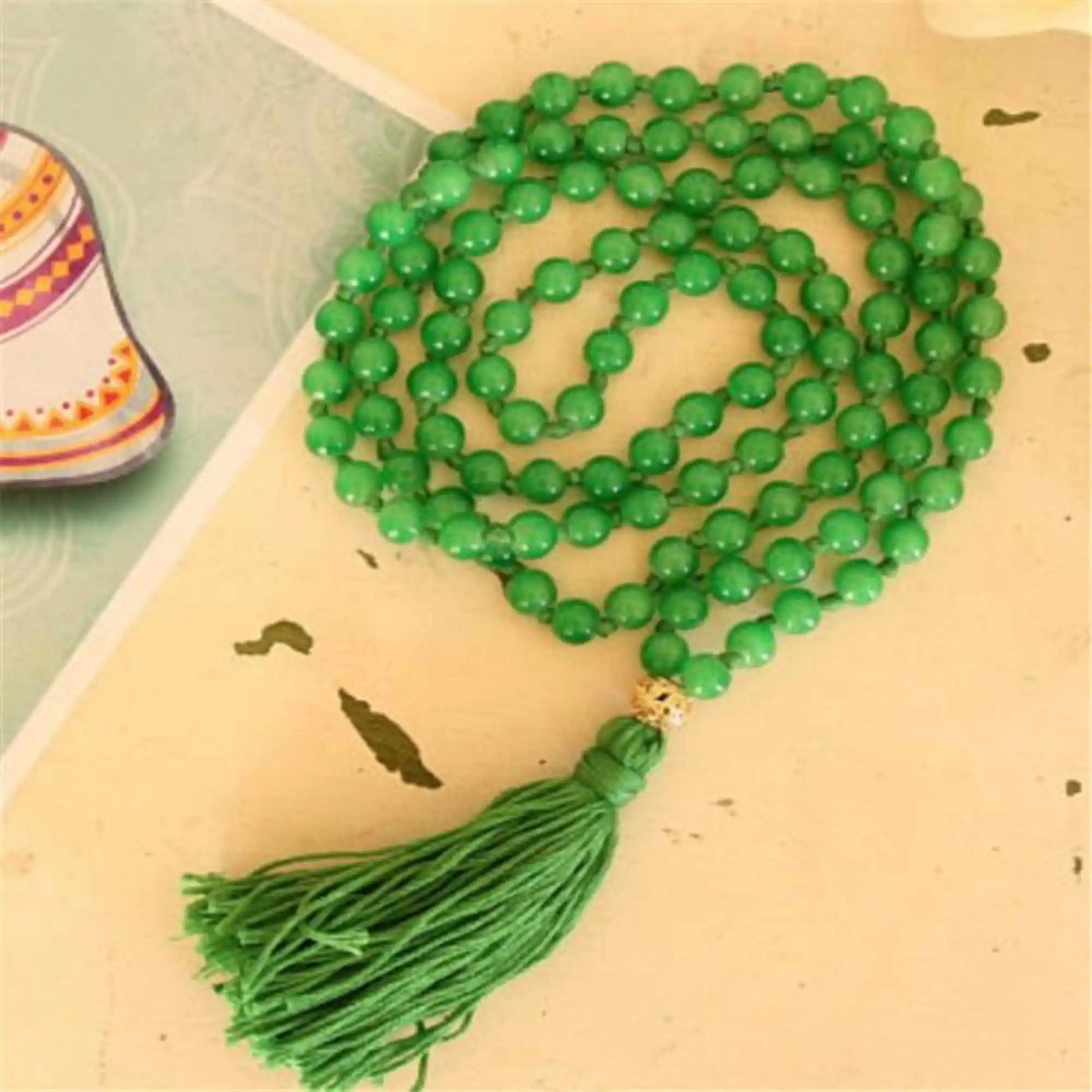 

8mm Natural Green jade 108 gemstone Beads Tassels Necklace Lucky spread Practice Chic Chakra Diy Yoga Healing Souvenir