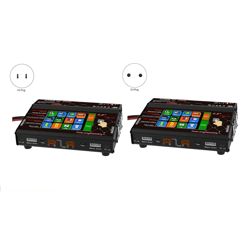 

HTRC RC Balance Charger HT306 600Wx2 30Ax2 Dual Port 4.3 Inch Color LCD Press Screen for Lilon/LiPo/LiFe/LiHV Battery