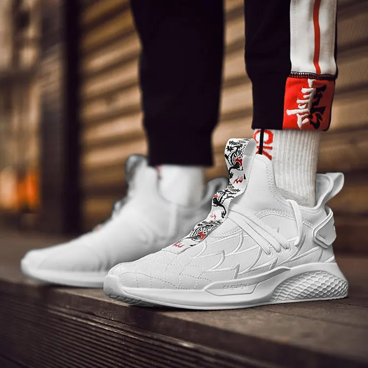 High Top Platform Dad Sneakers Men Mesh Waterproof Dragon Embroidery Shoes White Thick Sole Tenis Masculino Adulto | Обувь