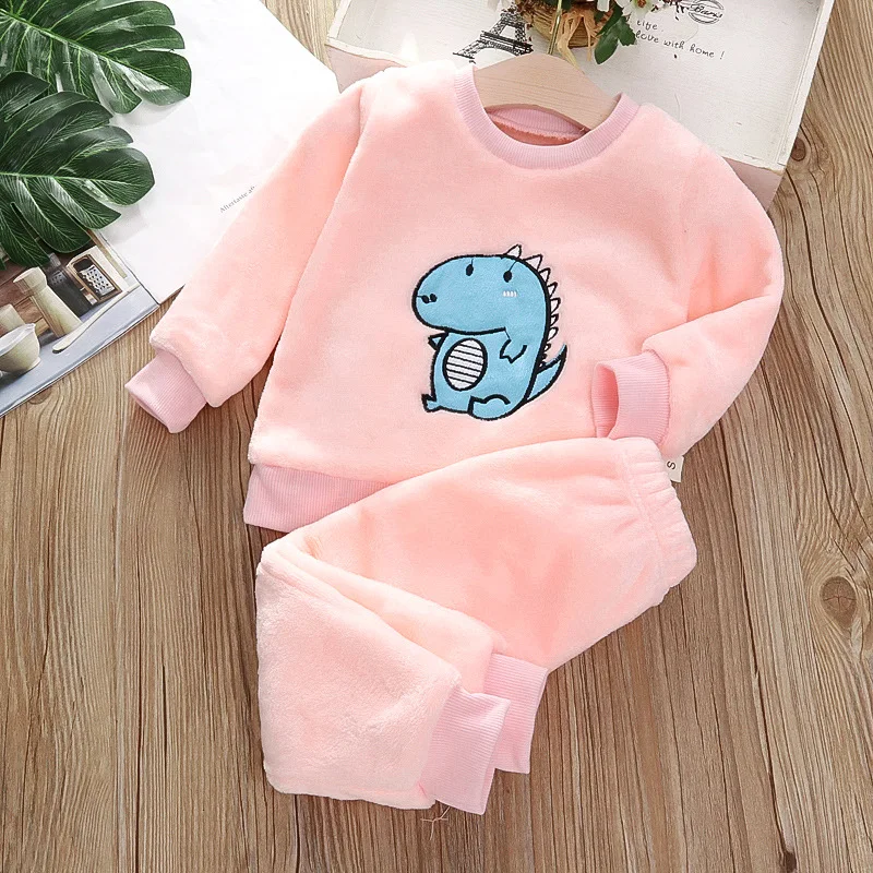 

Girl Boys Pajamas Suits Tops+ Pants 2Pcs/Sets 2021 Cartoon Winter Autumn Thicken Plus Velvet Cotton Fleece Homewear Sleepwear Ch