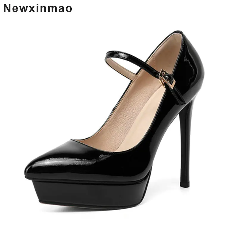

Newxinmao Women Pmps Genuine Leather Platform High Hheel Mary Janes Party Office Summer Women Pumps Size 34-40