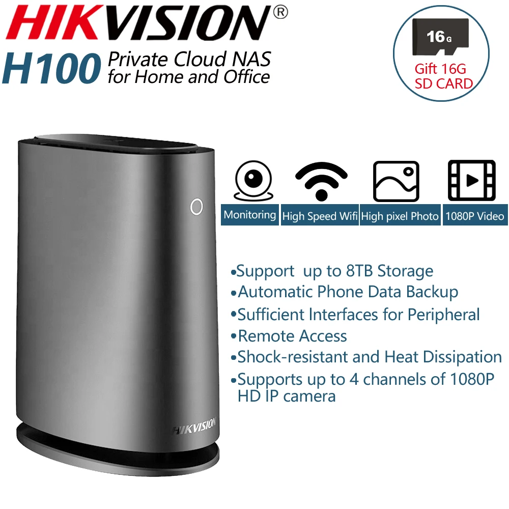 

HIKVISION H100 Private Cloud NAS for Data Storage Home/SOHO/SMEs Phone Backup with 2-Bays Architecture Supports up to 8TB