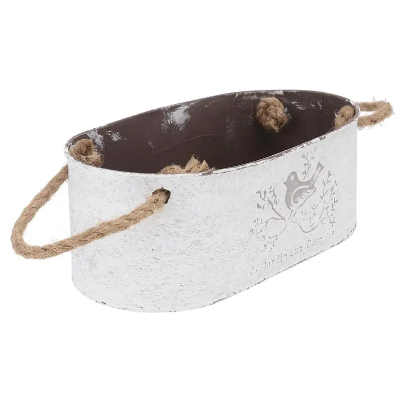 1pc Decorative Flowerpot Simple Plants Bucket with Hemp Rope Iron Flower Pot | Дом и сад