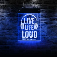 live life loud rock and roll multi color led wall sign music party concert live open sign light up d%c3%a9cor for rock music studio