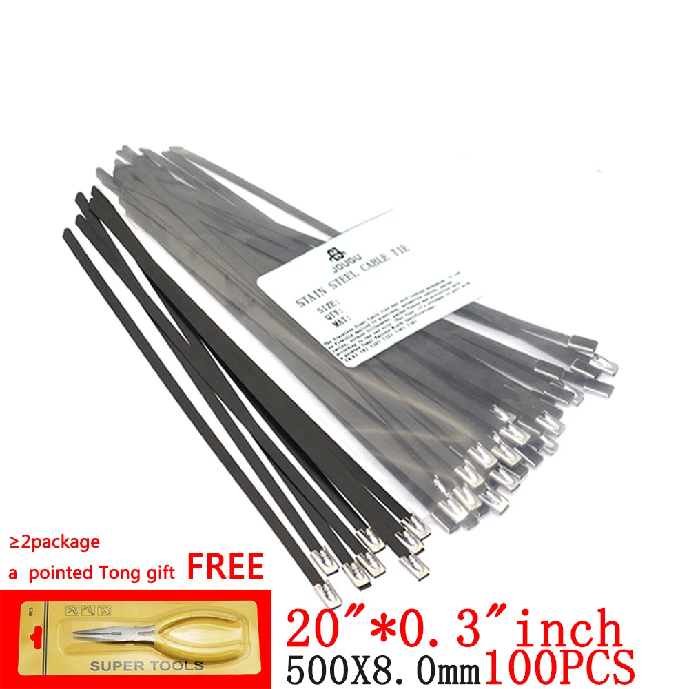 

stainless steel Cable Tie 100PCS 8×500mm 304 material black Strong epoxy coated Marine Grade Metal Ties Zip Tie Wraps Exhaust