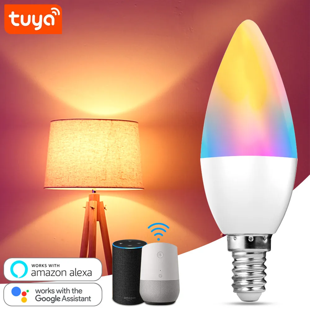 

Умная лампа RGB, 5 Вт, 110 лм, E14, с поддержкой Alexa Google Home