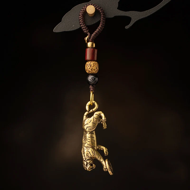 Ретро латунные фигурки животных тигра плетеный шнур автомобильный брелок