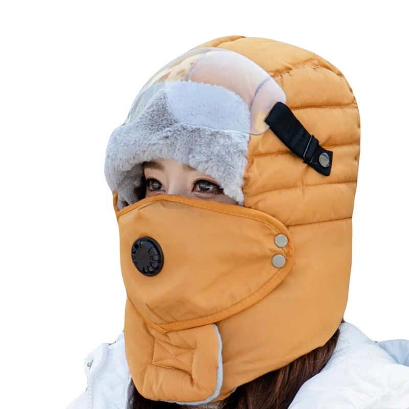 

New Hot Thermal Winter Trapper Hat with Glasses Autumn Winter Cycling Windproof Outdoor Cap Glasses Lei Feng Cap Collar