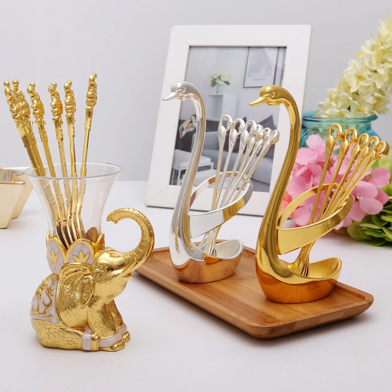 NEWYEARNEW 304 Food Grade Exquisite Stainless Steel Fruit Fork or Coffee Spoon Swan Base Setting Tableware Kitchen Tools | Дом и сад
