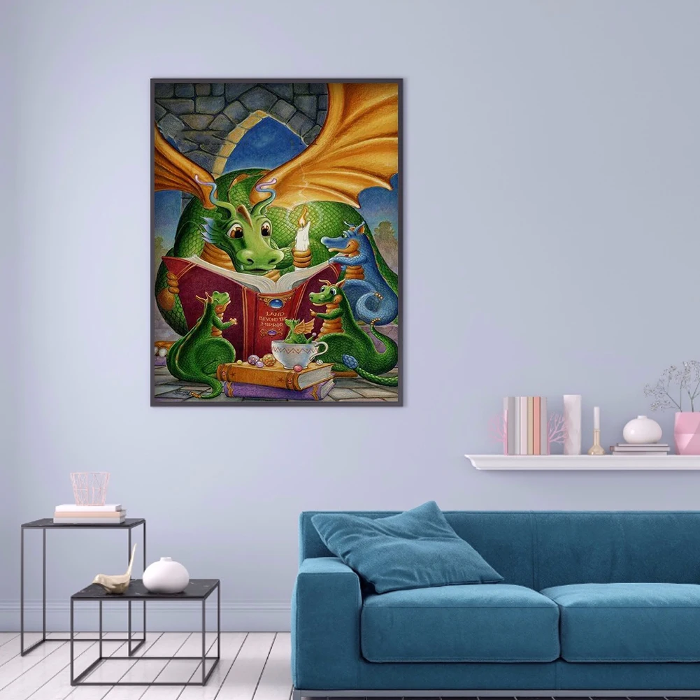 Green Dragon 5D DIY Diamond Painting Kits Resin Full Round Home Wall Art Kit Rhinestone Drawing Room Deco | Дом и сад