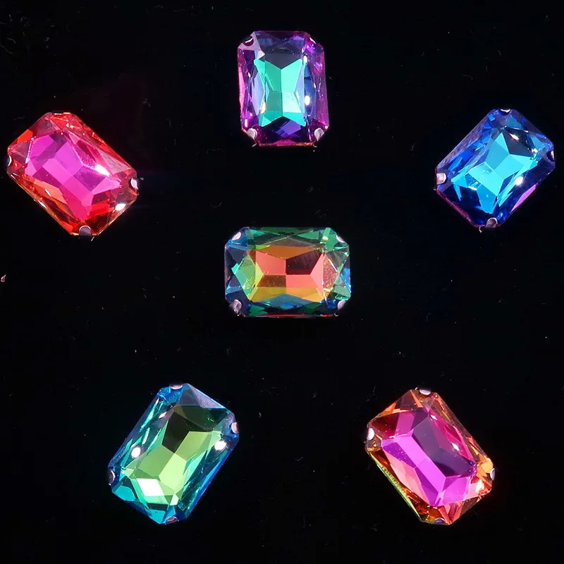 A7 Colors mix Серебряный металлический коготь 20 шт/п Радужный и Желейный AB стеклянный кристалл 13*18 мм прямоугольная форма пришитые Стразы бусины ручной работы diy отделка - Цвет: A7 Colors mix