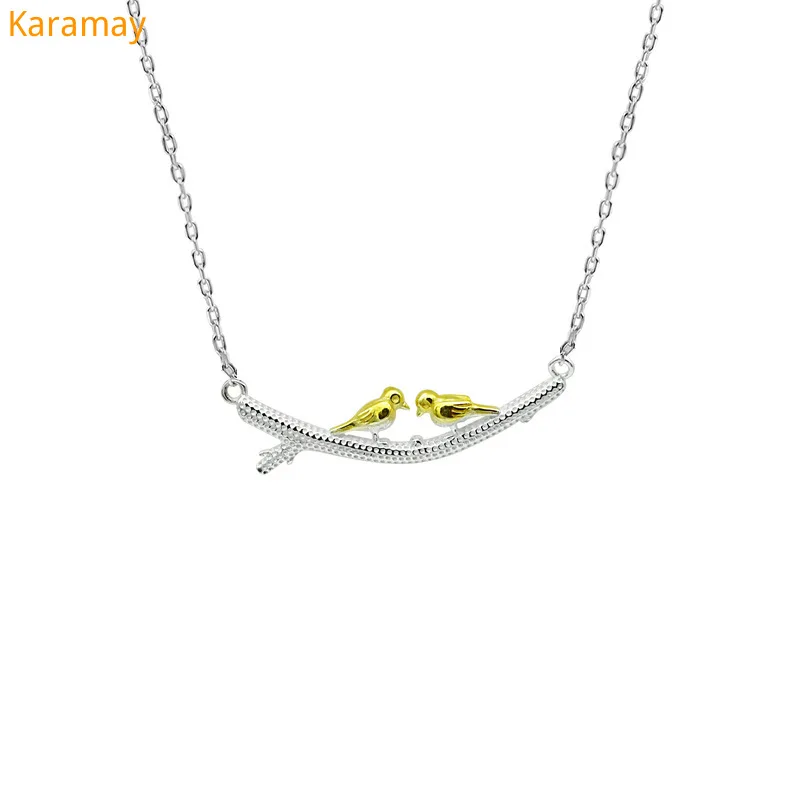 

S925 bird necklace on pure silver branch, sweet literary temperament, simple girl's clavicle chain fashion jewelry