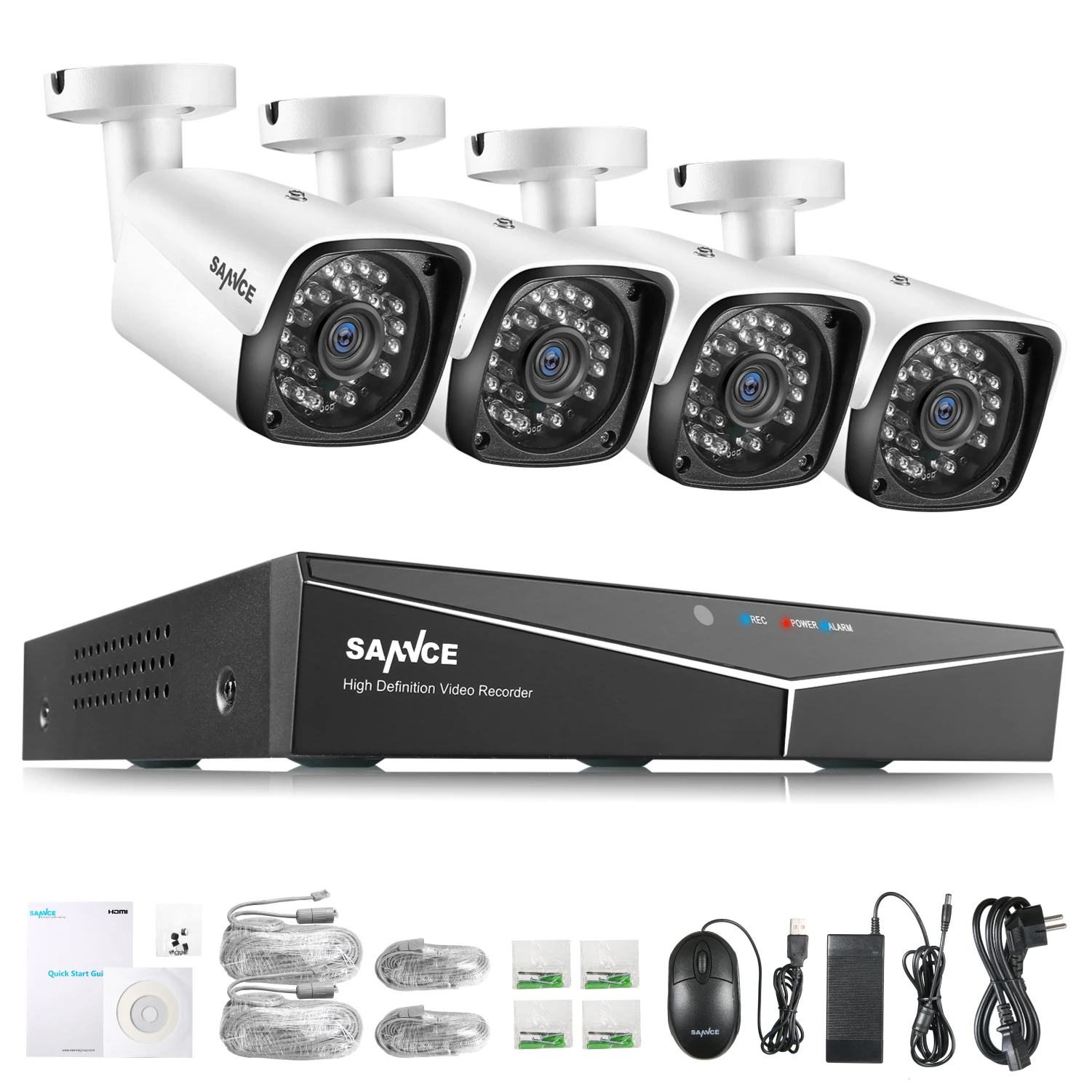 Белый SANNCE 4CH HD 1080P XPOE CCTV видео NVR система 4 шт. 2MP POE ip-камера для улицы, защищенная от атмосферных воздействий, Домашняя безопасность, наблюдение, Wi-Fi комплекты - Цвет: Белый