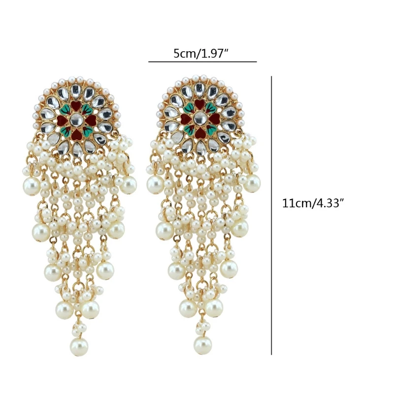 

Women Bollywood Ethnic Bridal Bride Kundan Earrings Pearls Jhumka Jhumki Indian Bahubali Drop Earrings Fashion Jewelry