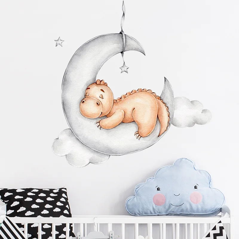 Cute Sleeping Cloud Dinosaur Wall Stickers Baby Kids room Children Bedroom Wall Decor Eco-friendly Art Wall Decals Home Decor images - 6