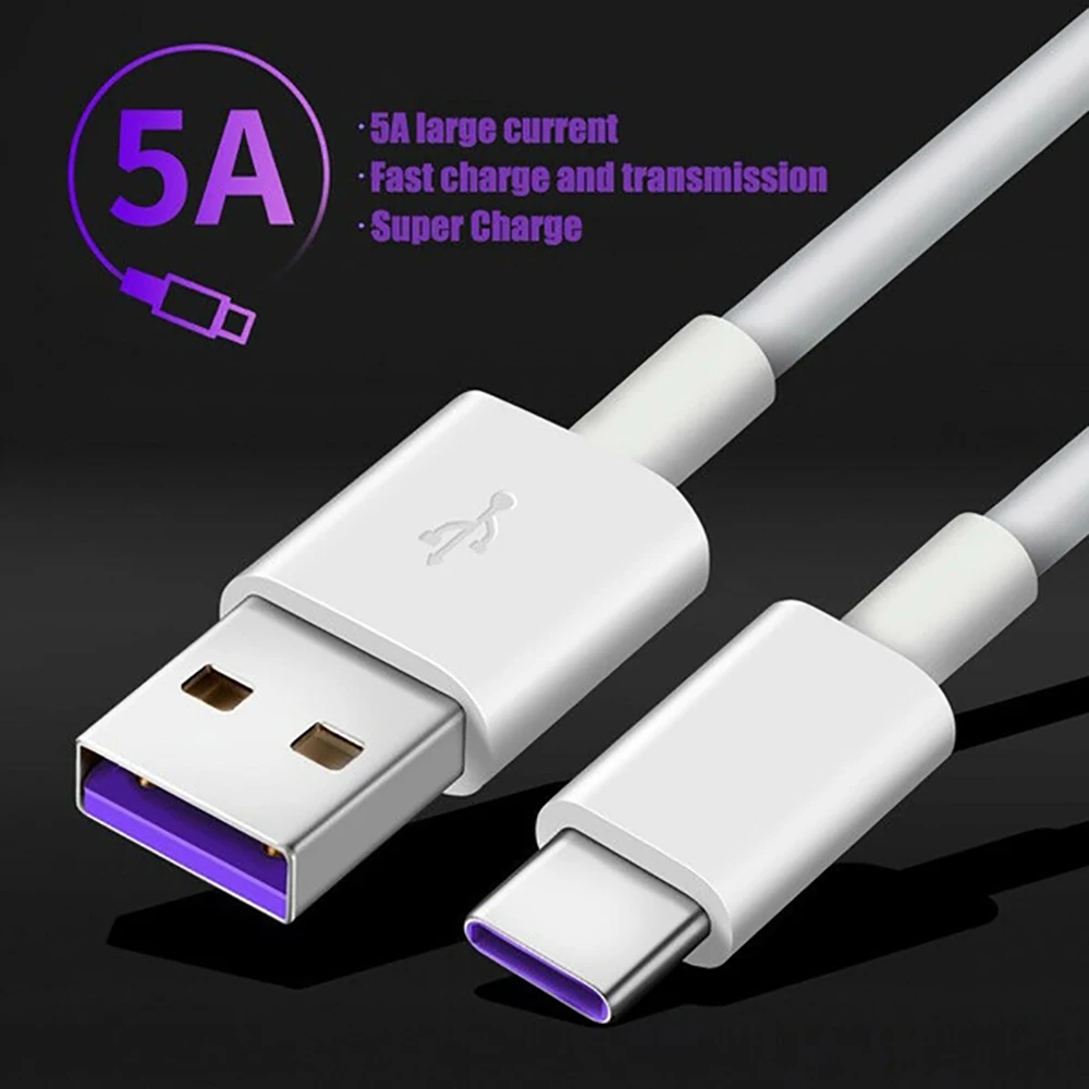

Cable USB tipo C 5A para móvil, Cable de carga rápida blanco para Samsung S20, S9, S8, Xiaomi, Huawei P30 Pro
