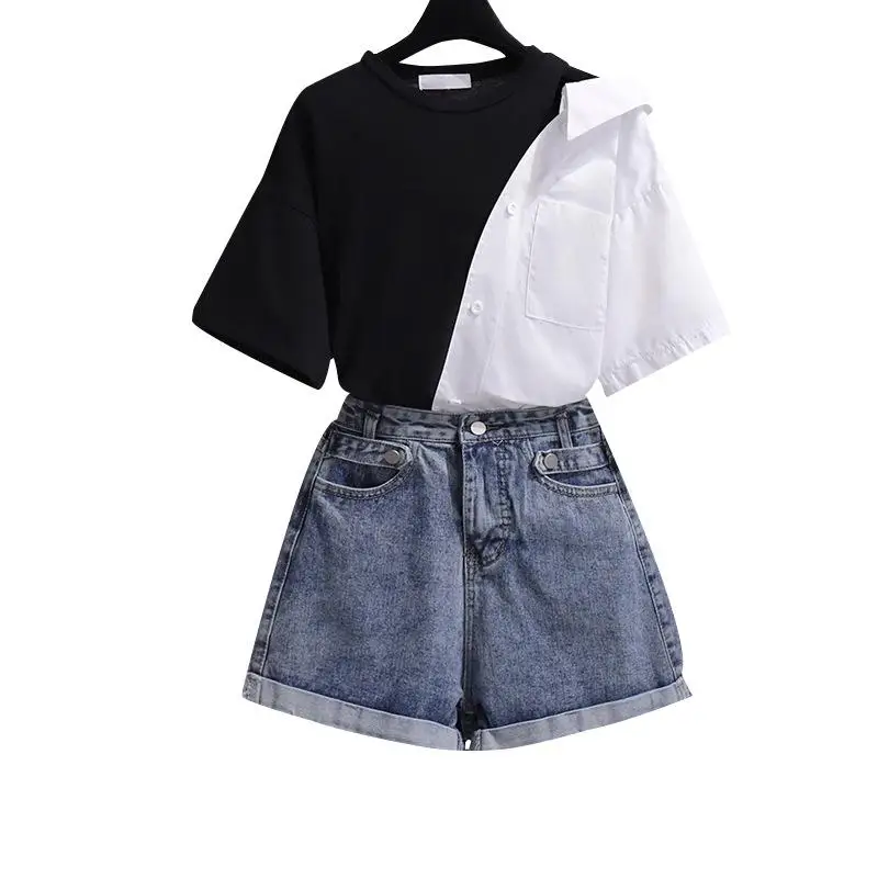 

ICHOIX 2 Piece Set Women Tops And Shorts Set Off-shoulder Blouse Summer 2 Piece Outfits Korean Style Clothes Cute Girl Suit 2PCS