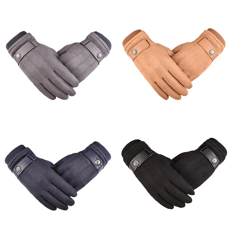

*High Quality Men Faux Suede Leather Mittens Winter Thicken Thermal Motorcycle Cycling Gloves Practical Anti-Slip Ski Gloves