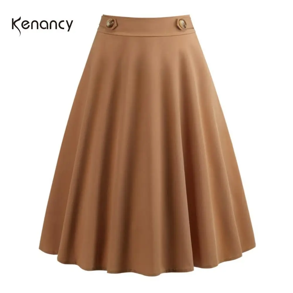 Женские офисные юбки на пуговицах Kenancy винтажные Юбки До Колена цвета хаки молнии