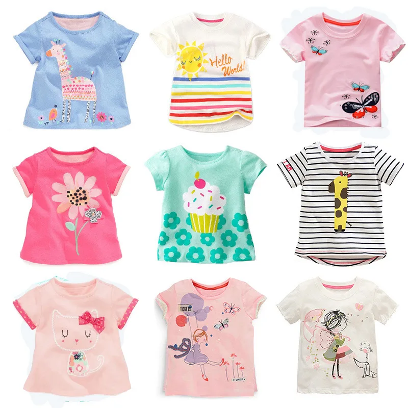 

1 2 3 4 5 6 Years Summer Baby Girls Short Sleeve T-shirt Children Kids Cotton Cartoon Tops For Little Girls KF1023