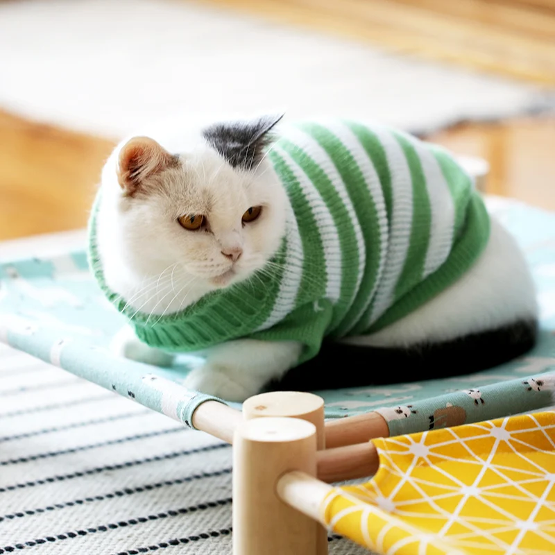 Одежда для кошек Милые котята Голубые Короткий свитер в полоску Сезон осень зима