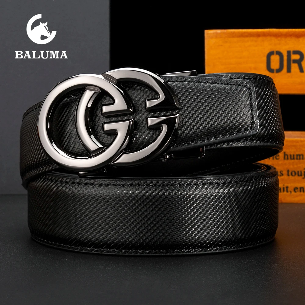 

Men's Genuine Leather Ratchet Dress Belt Automatic Sliding Buckle Luxury Brand Designer Belt for Men Trim to Fit 1 3/8 Width