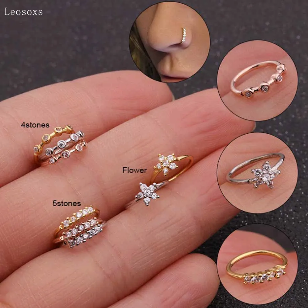 

Leosoxs 2pcs European and American Simple Micro-inlaid Zircon Flower Nose Ring Exquisite Piercing Jewelry