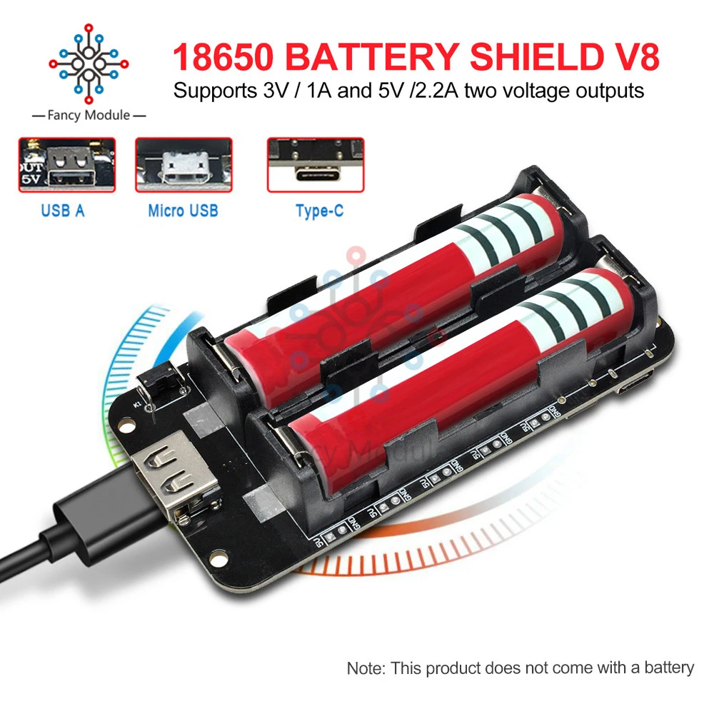 Diymore ESP8266 ESP32 2x18650 Литий Защита аккумулятора V8 5 V/2.2A мобильный Мощность банк модуля зарядки Micro USB/Тип-C для Arduino