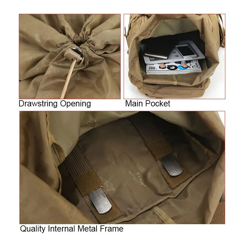 Мужской рюкзак для кемпинга Molle 60L тактический военный большие водонепроницаемые