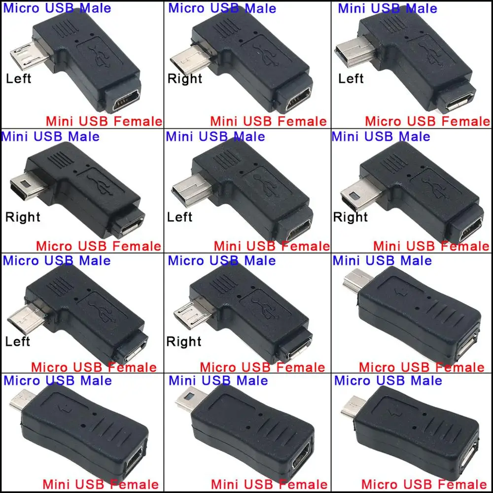 Переходник JCD с Mini USB Мама на Micro папа 90 градусов правый/левый|Компьютерные кабели