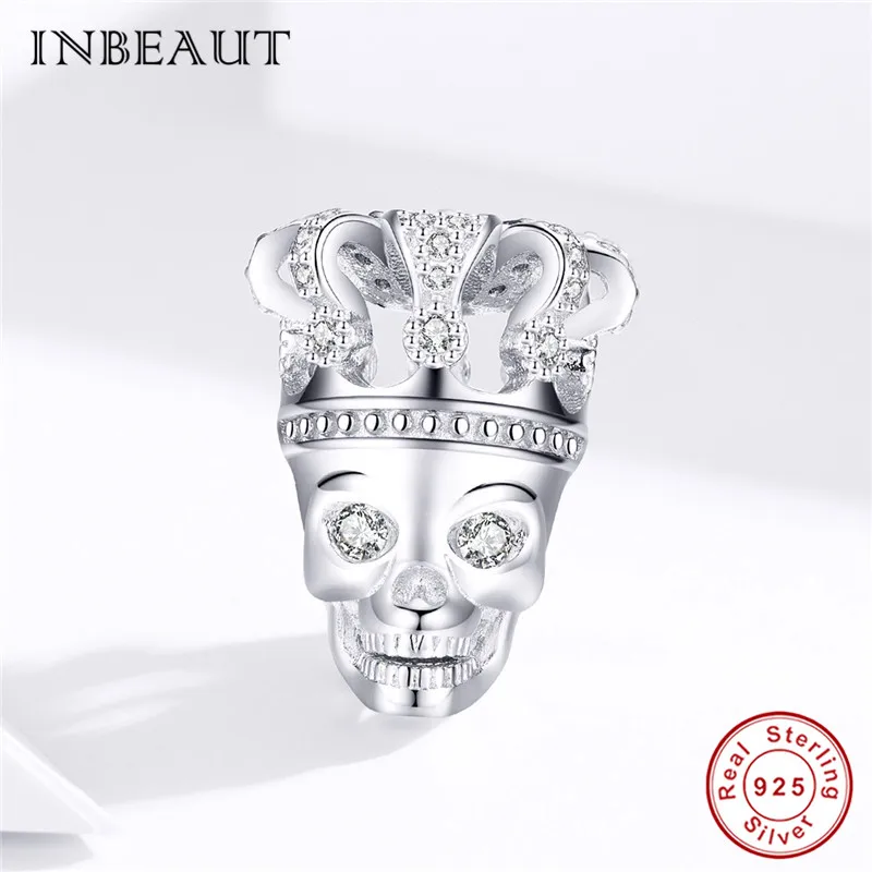 INBEAUT реальная фотография Серебряный Белый CZ Хэллоуин король бусины Подходит для