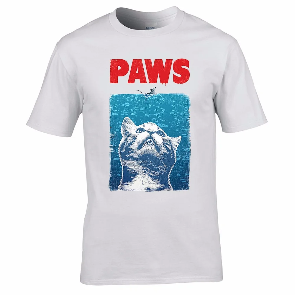 New  Fashion Hot Cool T Shirts For Men Paws T Shirt Jaws Parody Pun Funny Slogan Cat Meow Cute Birthday My Tee Shirt Classic