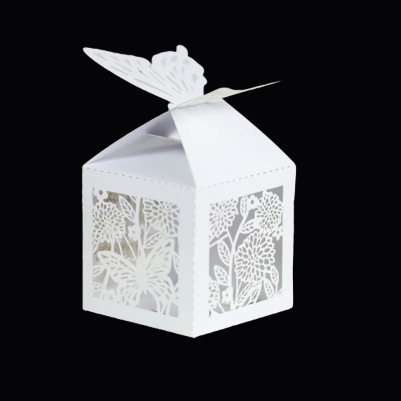 50Pcs Butterfly Flower Laser Cut Wedding Bridal Favors Gifts Box Hollow Candy Boxes With Ribbon Baby Shower Wedding Party Decor