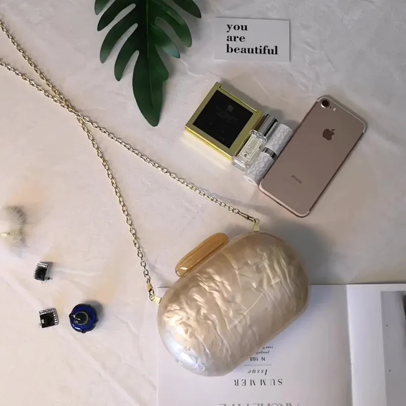 Модные Акриловые сумки клатчи с перламутровым рисунком овальная вечерняя сумка