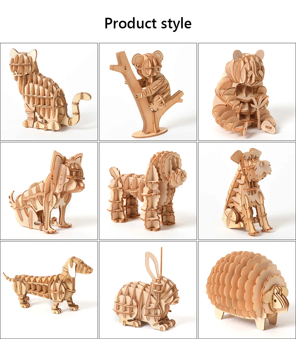 

Model Children Kids 3D Wooden Puzzle Kits Laser Cut DIY Assembly Wood Craft Decoration Animal Cat Dog Panda Toys Jigsaw Desk