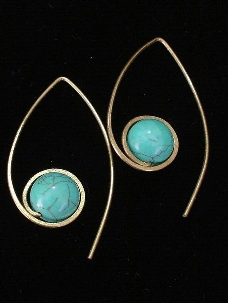 

Vintrage Creativity Gold Color Women's Earrings Metal Geometry Wire Wrapped Inlaid Blue Stone Party Engagement Jewelry