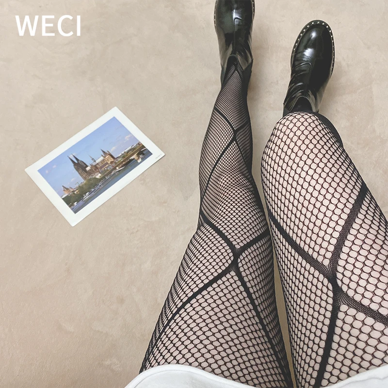 Сетчатые полосатые колготки WECI Колготки в виде паутины для девочек с доступом