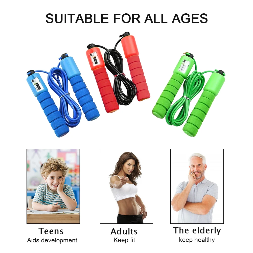 

Multi-Color Sponge Handle Adjustable Jump Rope With Counter -free Bearing Design Skipping Exercise Sports Supplies Fitness