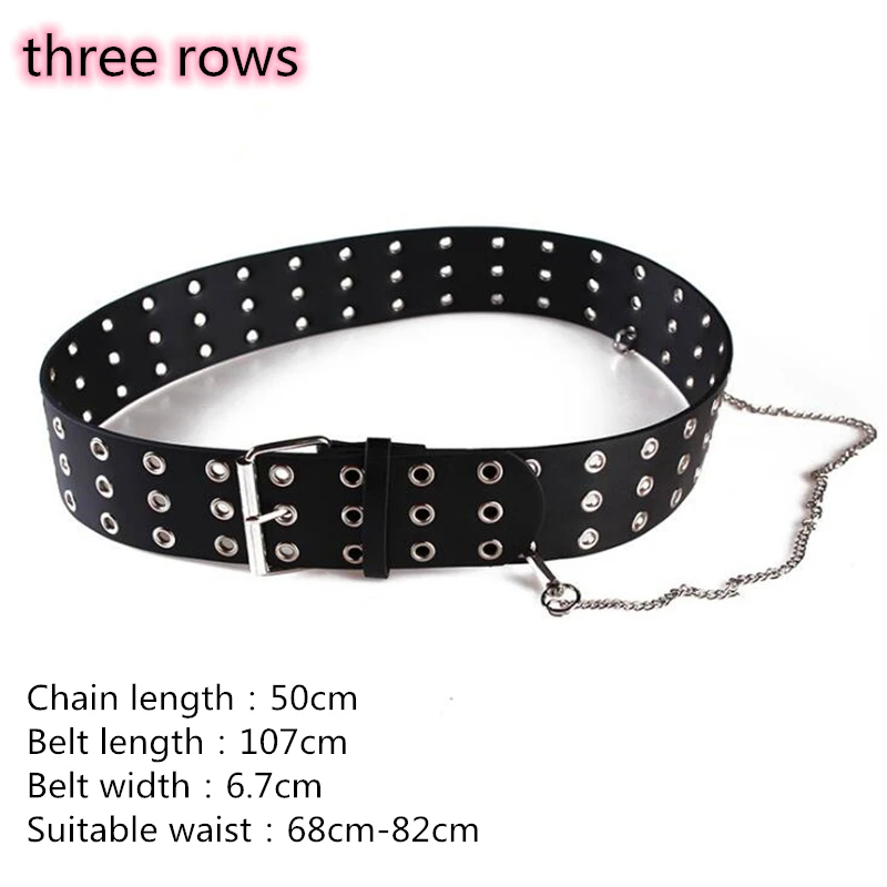 

2020 Fashion Women's Belt Punk Style Trend Chain Decorative Multiple Rows Hole Shaped Street Rivet Jeans Belts