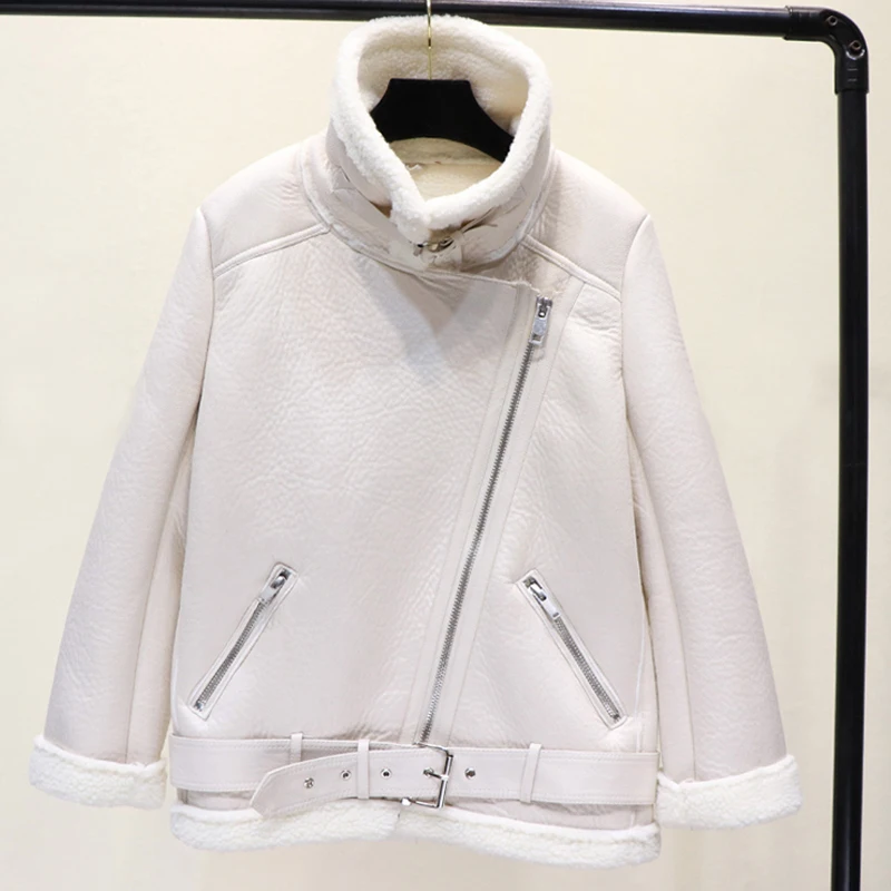 Зимняя теплая куртка из искусственной овечьей кожи Женская Толстая на молнии