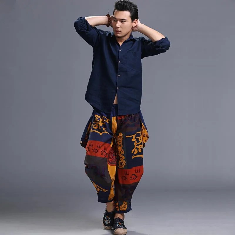 Мужские и женские штаны шаровары брюки для йоги мужской Непала свободные широкие